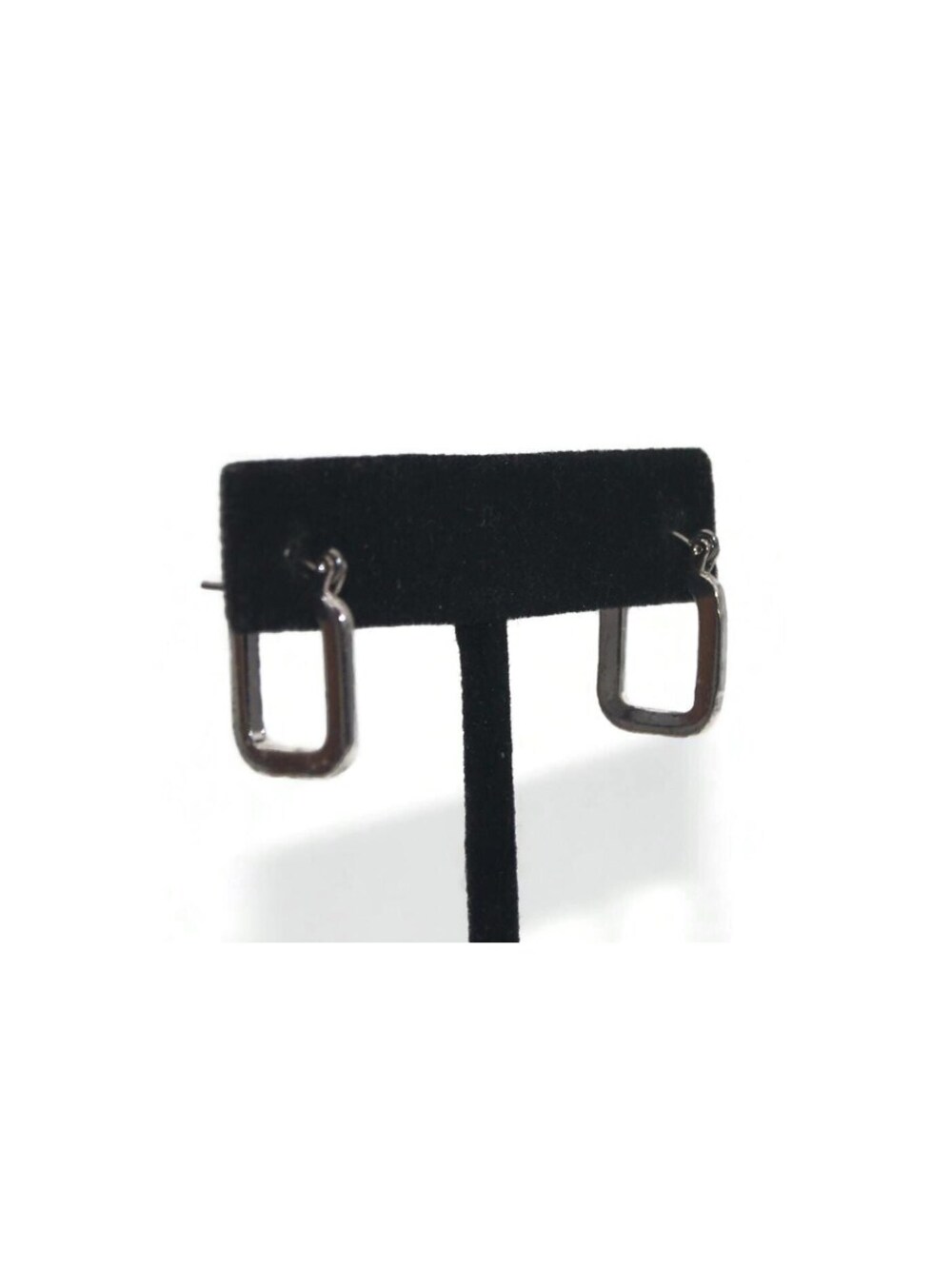 Small Vintage Silver Tone Rectangular Hoop Earrings with Latch Backs.